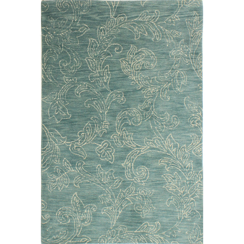 Teal and Ivory Hand Tufted Wool Rectangular Area Rug 9' x 12'