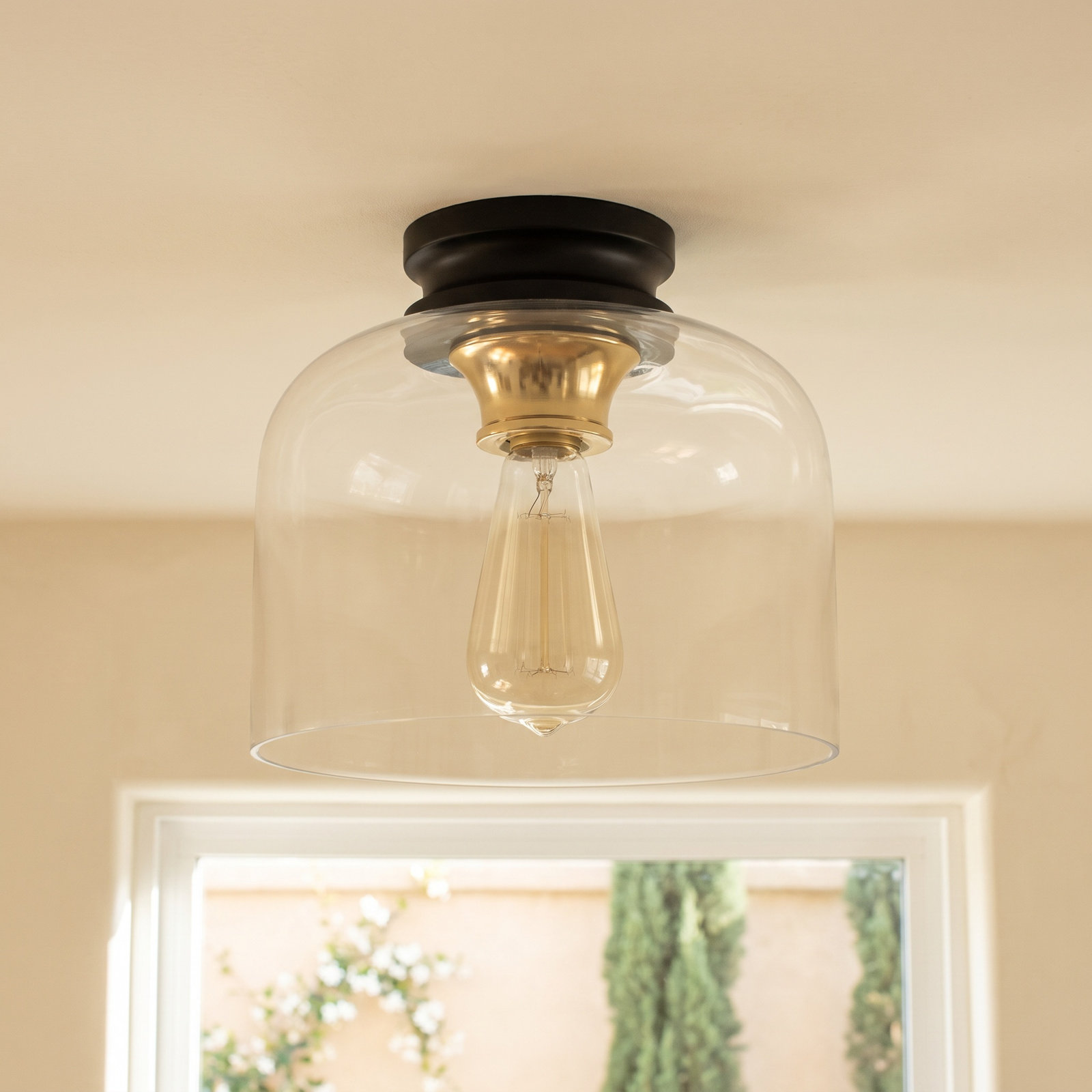 Piedmont Single Light Glass Flush Mount, Vintage Bronze