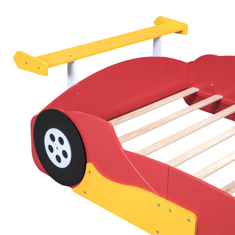Lit plateforme pleine grandeur en forme de voiture de course avec roulettes, Rouge