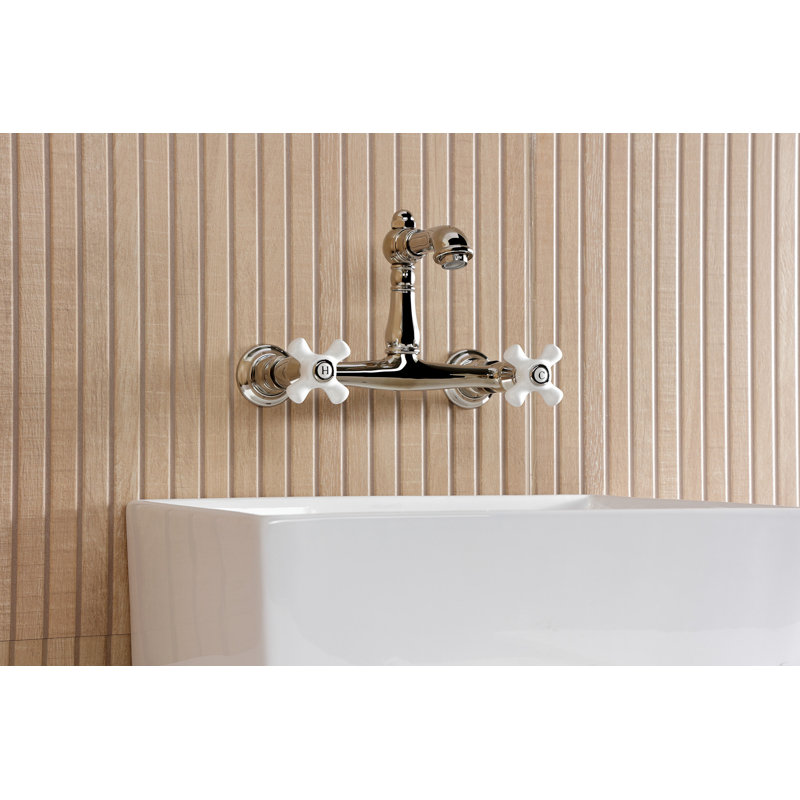 Kingston Brass English Country Two-Handle 2-Hole Wall Mount Bathroom Faucet, Polished Nickel