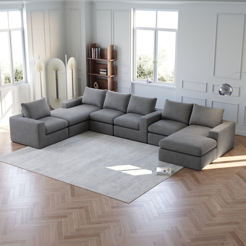 Canapé modulaire en velours côtelé avec méridienne réversible Bonar, Velours côtelé gris