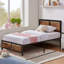 Single/Double Size Bed Frame with Wood Headboard and Footboard, Metal Platform Mattress Foundation with Strong Steel Slats, No Box Spring Needed-83953532-75231880