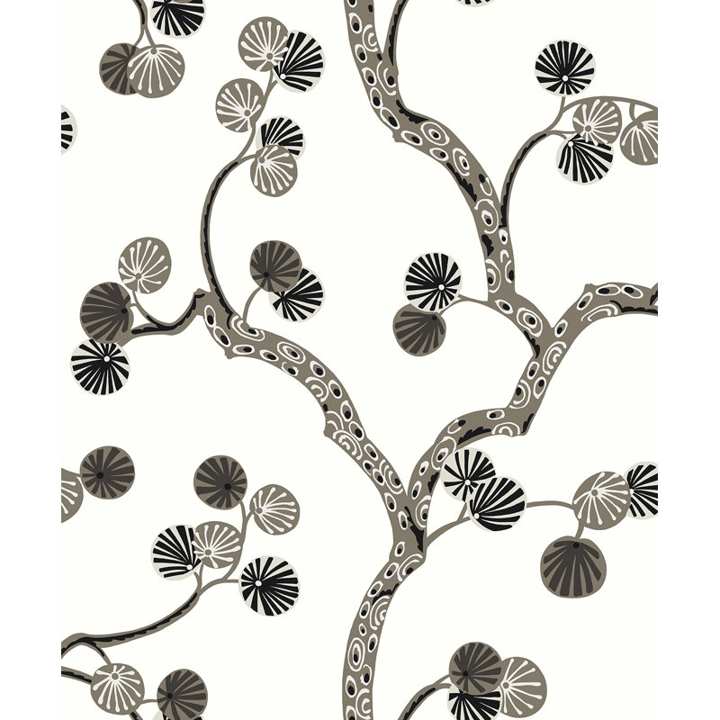 Papier peint non tissé Seabrook Designs Rhino Allegra Branches, Blanc / gris / brun