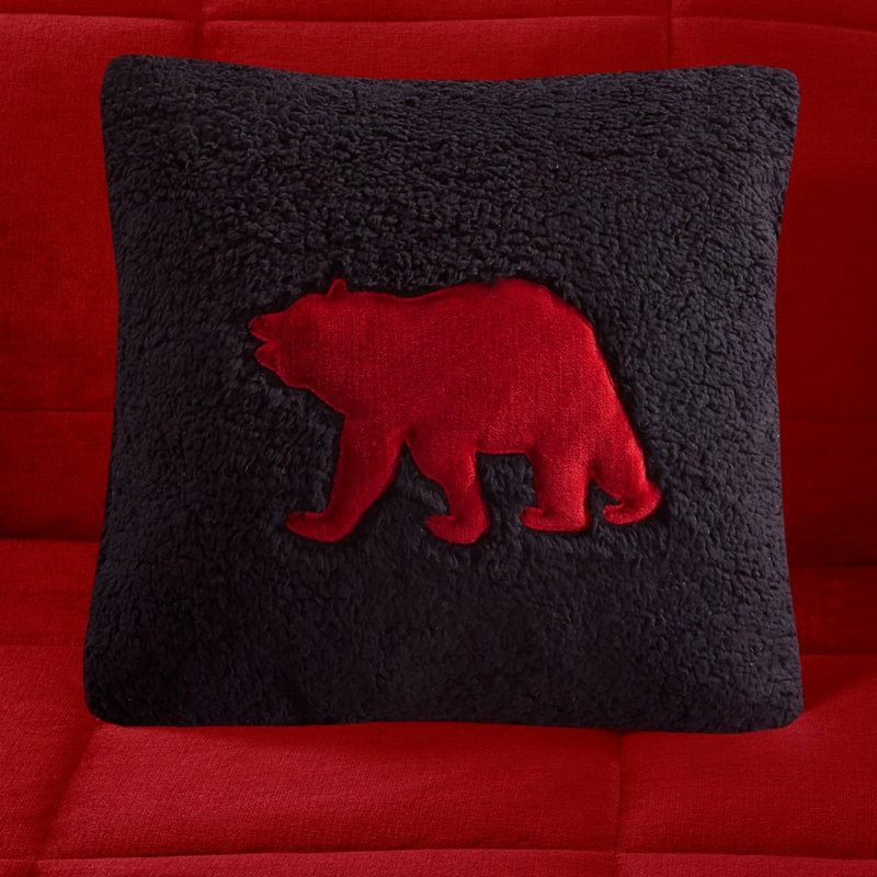 Édredon avec texture rouge et noire confortable en rouge + coussin décoratif noir, Rouge / Noir
