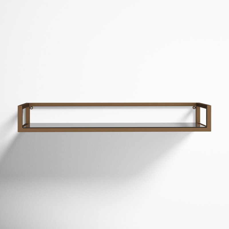 Chainbridge Rectangular Metal and Glass Accent Shelf, Gold/Black