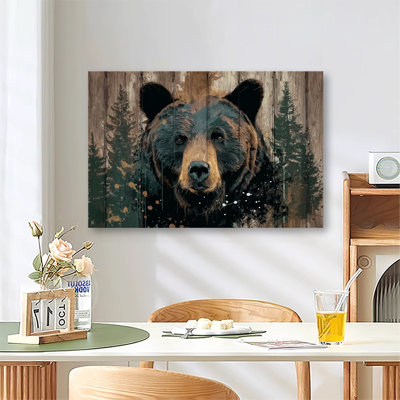 Forest Theme Modern Abstract Bear Large Gallery Wrapped Canvas Wall Art Print for Living Room & Bedroom