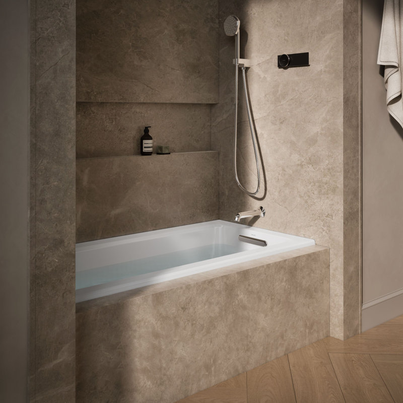 Archer 60" x 30" Alcove Soaking Bathtub with integral flange, White, Right