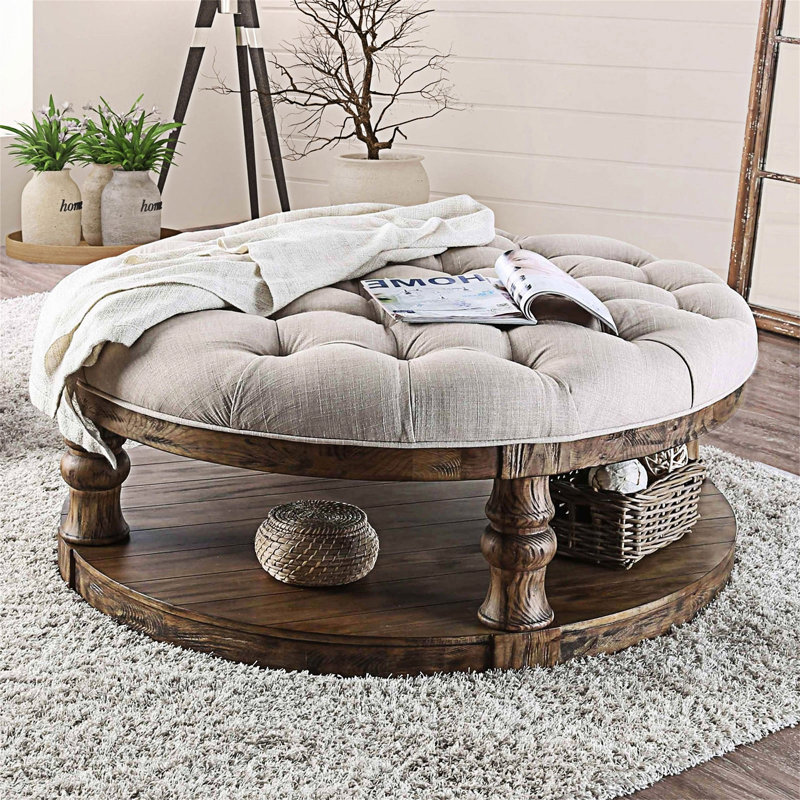 Round Wooden Coffee Table, Antique Dark Oak