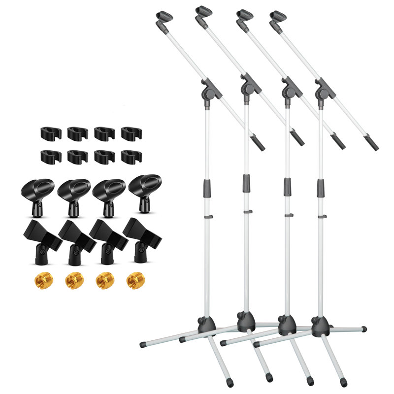 5 Core Mic Stand Floor 4Pcs Adjustable Tripod Microphone Stands w Extending Telescoping Boom Arm, White
