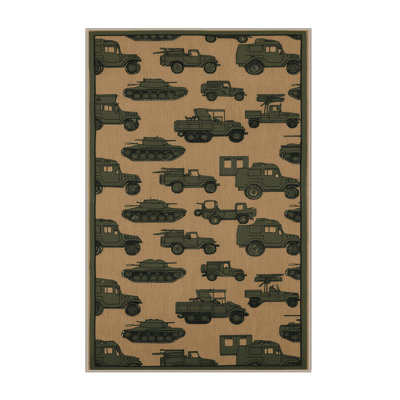 Machine Washable Transportation Brown Area Rug