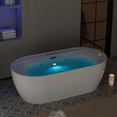 71 Inch Acrylic Freestanding Bathtub, Deep Soaking Tub with Overflow and Drain