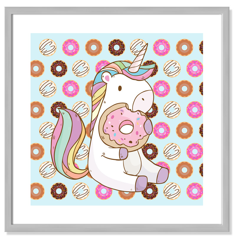 Donut Unicorn Wall Decal, 8" H x 8" W x 1.18" D, Silver Box Framed
