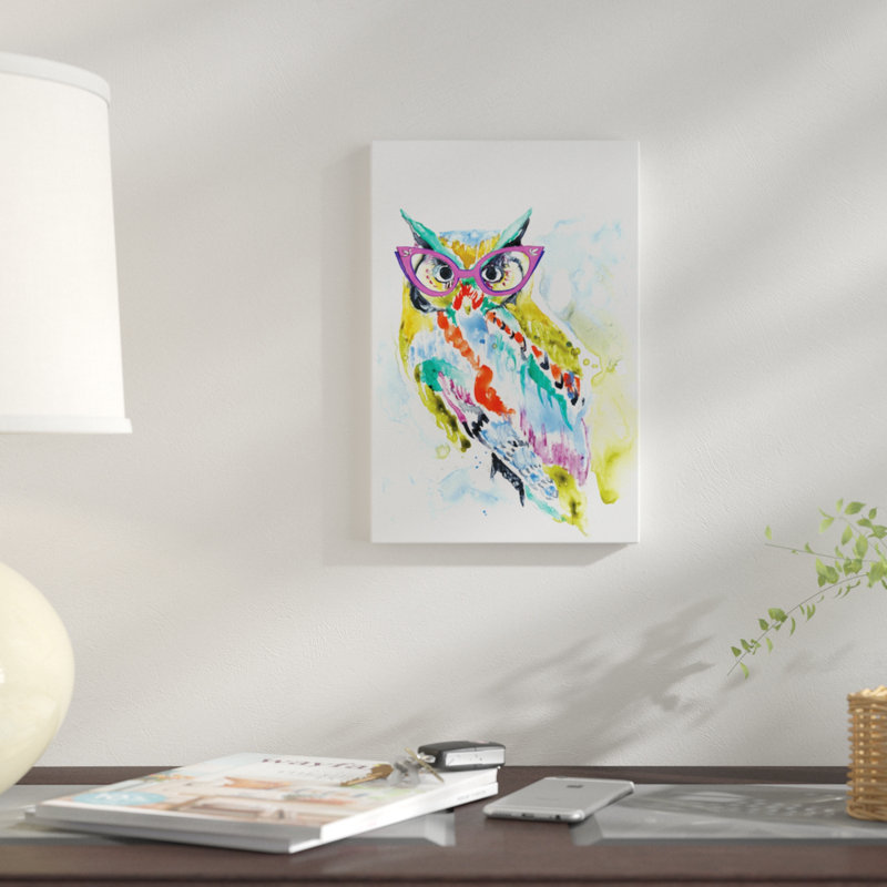 «Smarty-Pants Owl», reproduction sur toile, H 12 po x l 8 po x P 0,75 po, Pas de tapis, Toile tendue