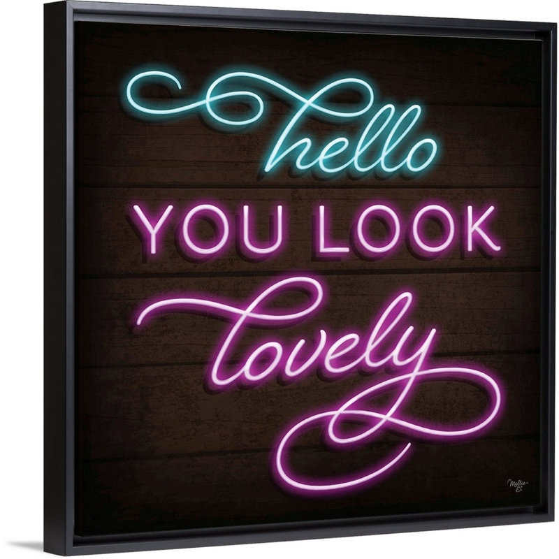 «Neon Hello Mollie B.», reproduction d'art sur toile tendue, Cadre noir, 32" H x 32" W x 1.75" D