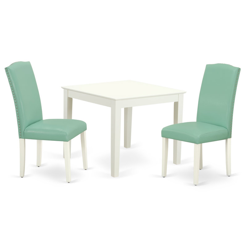 3 Piece Dinette Set for Small Spaces Contains a Square Dining Room Table and 2 Pond Faux Leather Parsons Dining Chairs, Linen White