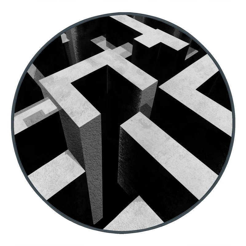 Tapis moelleux à motif géométrique moderne et contemporain de couleur moelleuse Cozine - reliure noire, 7' Square