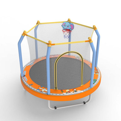55-Inch Kids Trampoline For  Indoor & Outdoor, With Basketball Hoop And Safety Enclosure
