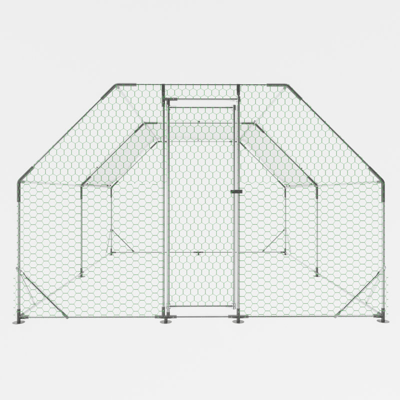 Davilla Metal Chicken Run Coop, Walk-in Poultry Cage with Cover Lockable Door, 76.3" H x 119" W x 154" D