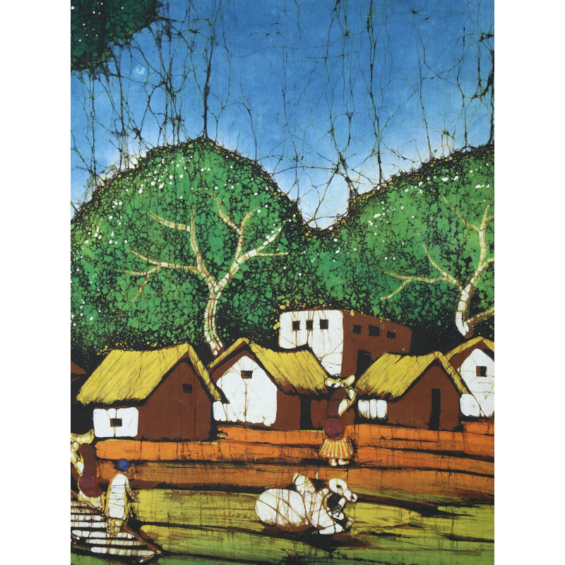 Art indien Batik, scène de village indien