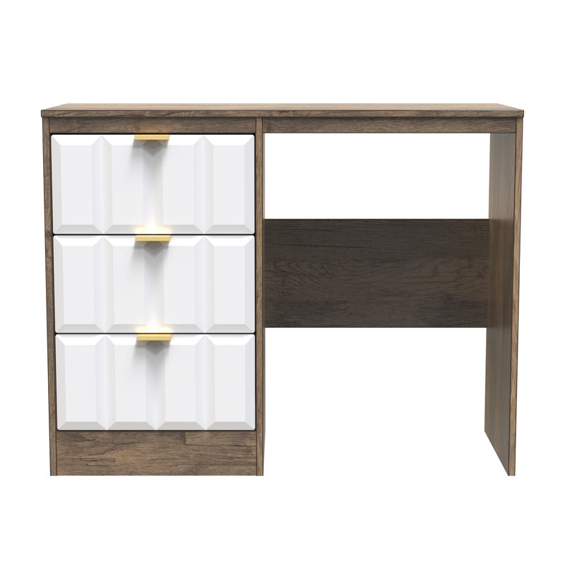 Besian 3 Drawer Vanity (Ready Assembled), White Matt/Vintage Oak