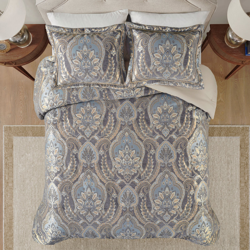 4 Piece Comforter Set Blue/Grey King