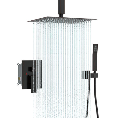 16 inches Ceiling Mount Pressure Balancing Complete Shower System Rain Shower Head with Rough-in Valve and Trim Kit