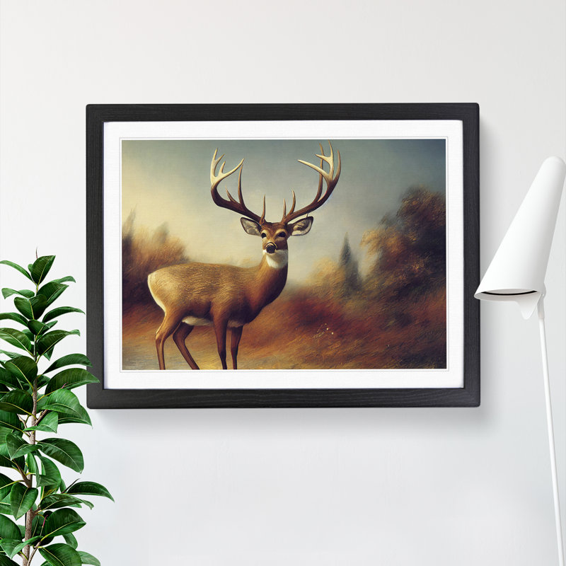Stag Deer - Print, Black, 25cm H x 34cm W x 2cm D