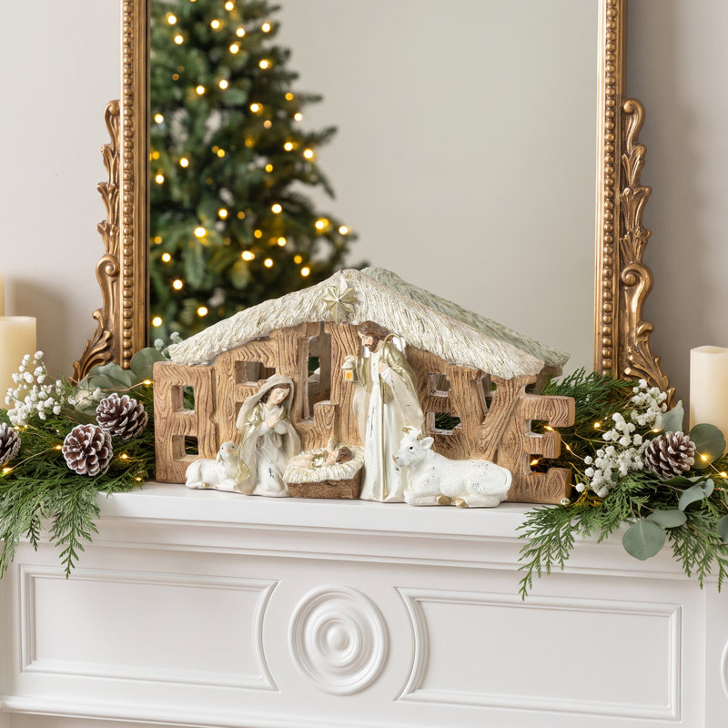 Figurines de Noël de la Sainte Famille en résine « CROYEZ » de 11,75 pouces de long