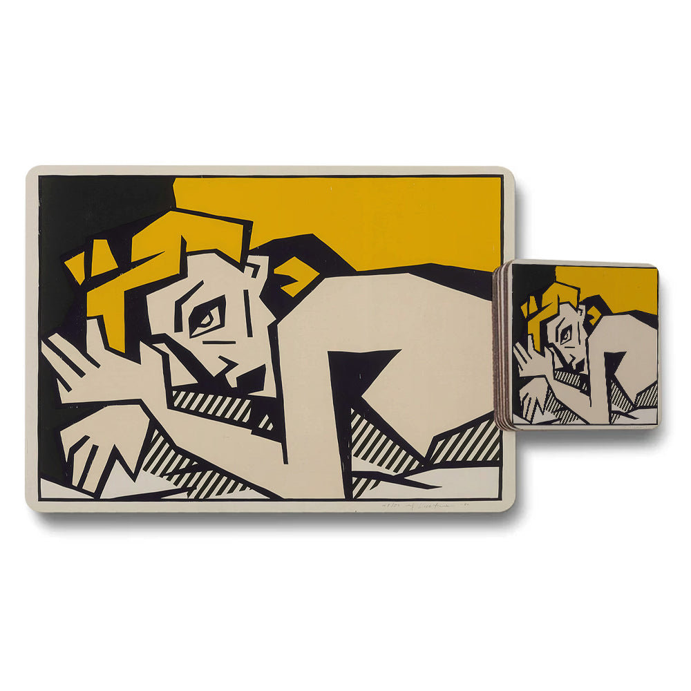 Abstract Cubist Placemats And Coasters Set With Yellow Art Design