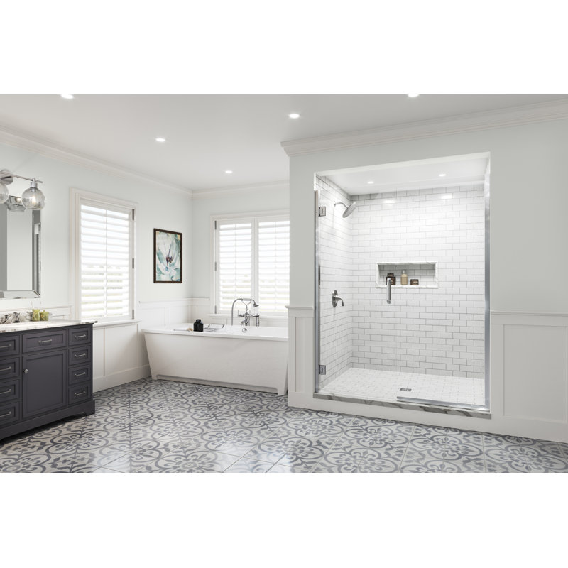 Porte de douche sans cadre l 46,06 "x H 76" Coppia, Chrome, Transparent