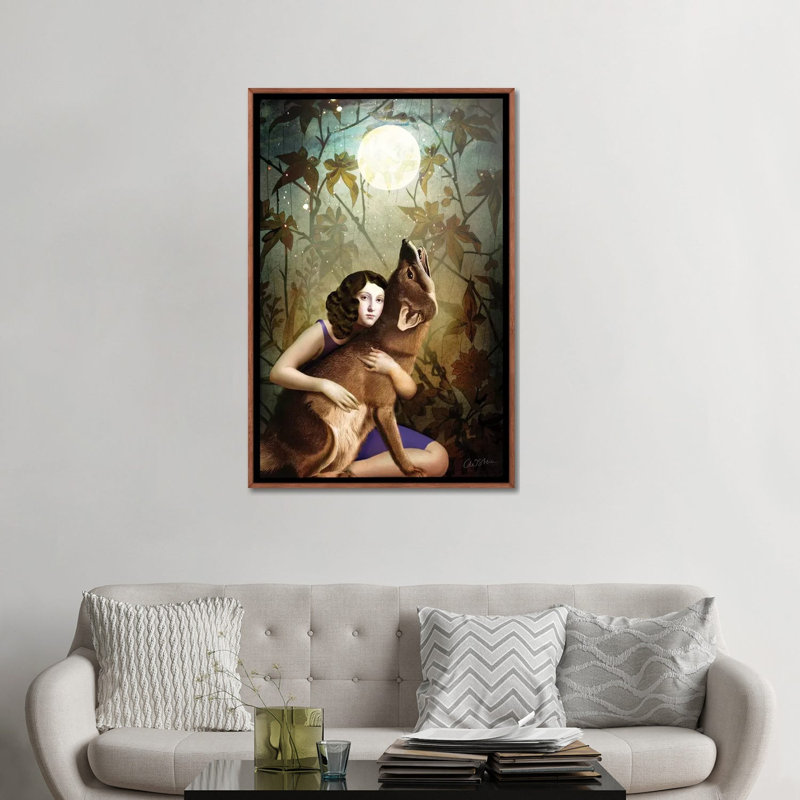 La lune II par Catrin Welz-Stein - reproduction, Pas de tapis, Toile avec cadre en bois brun classique