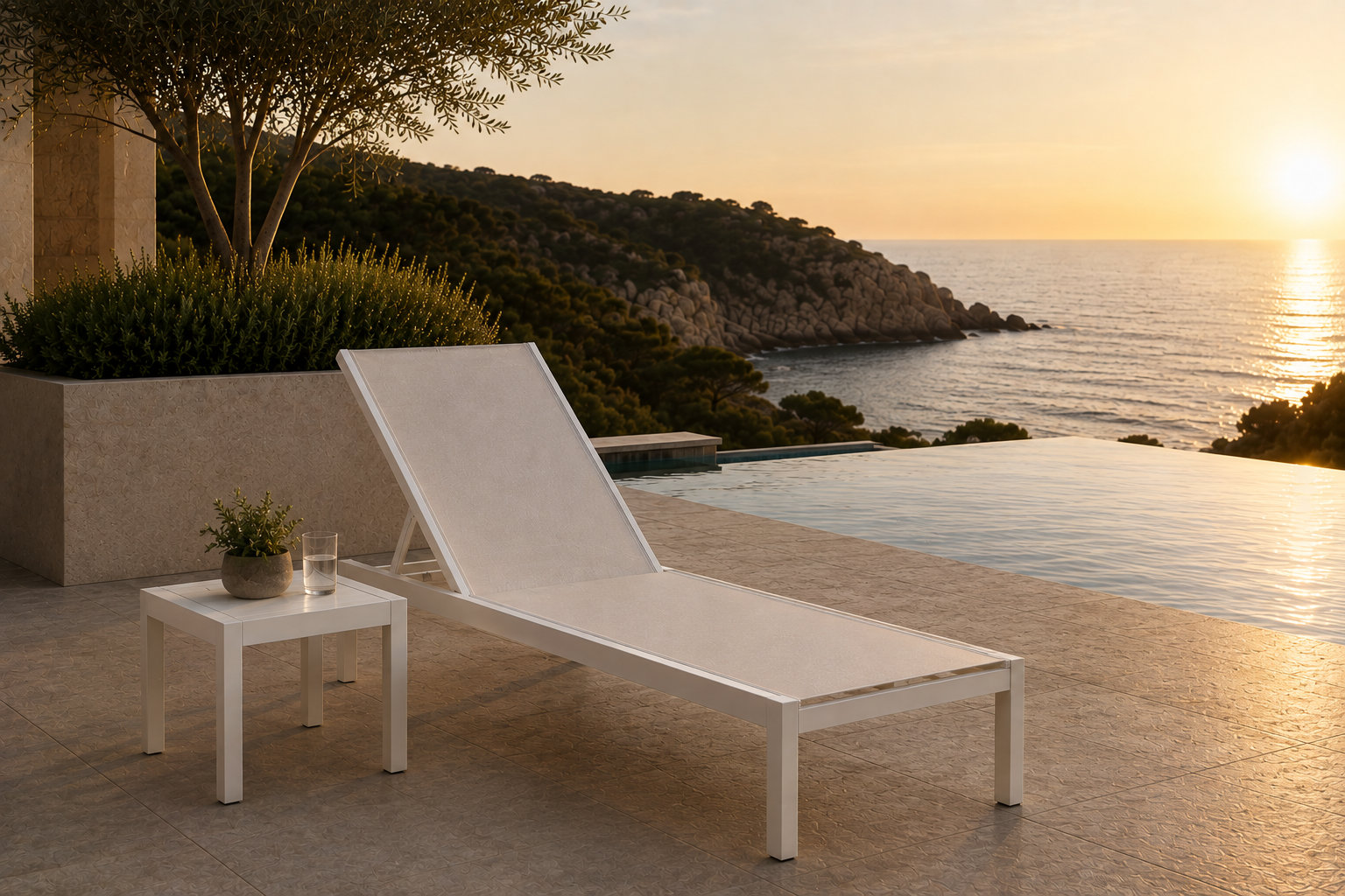 Aynura 25" Patio Chaise Lounge Set, White, White