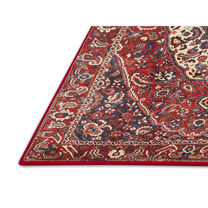 Tapis traditionnel rouge / beige / bleu, Rectangle 7 pi x 9 pi