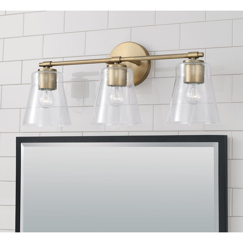 3 - Light Dimmable Vanity Light, Aged Brass