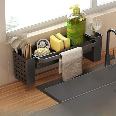 Sponge Holder For Kitchen Sink With Removable Water Tray Side Double Barrel