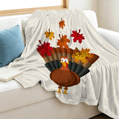 Jeté en molleton orange ultra doux en flanelle orange, impression d'un seul côté Happy Thanksgiving