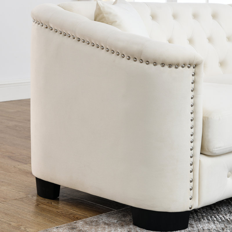 Beige Velvet 3 , And With Backrests Nailhead Trim For Home Use 77-Inch A Warm Atmosphere  Beige, 30" H x 77" W x 31.5" D, 3