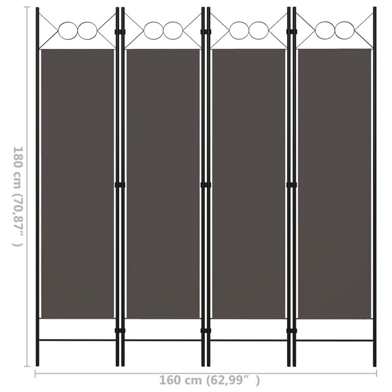 Paravent pliant autoportant pour séparer une pièce, 4, H 70,9 po x l 63 po x P 1,6 po, Anthracite