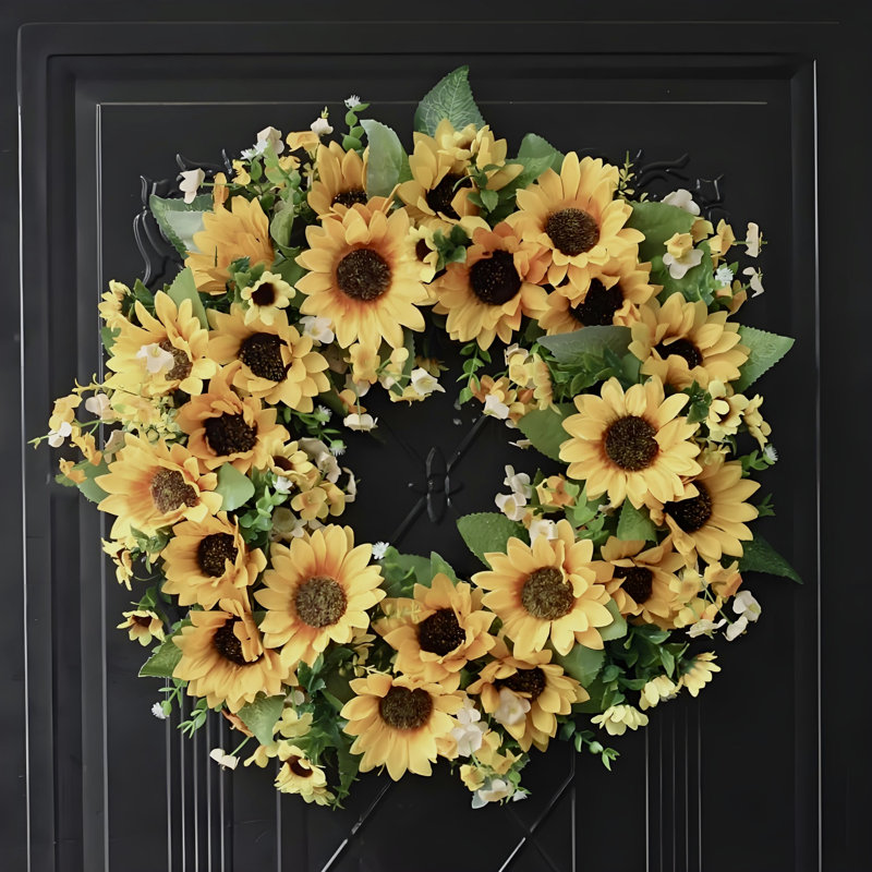 Handcrafted Faux Sunflower Polyester 18'' Wreath, 18" H x 18" W x 3" D