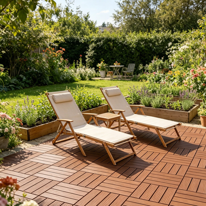 30.5cm L x 30.5cm W Plastic Interlocking Deck Deck Tile Kit, Brown