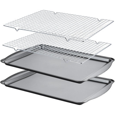4-Piece Baking Sheet & Cooling Rack Set, Carbon Steel Cookie Sheet for Oven Toaster Oven Baking Roasting