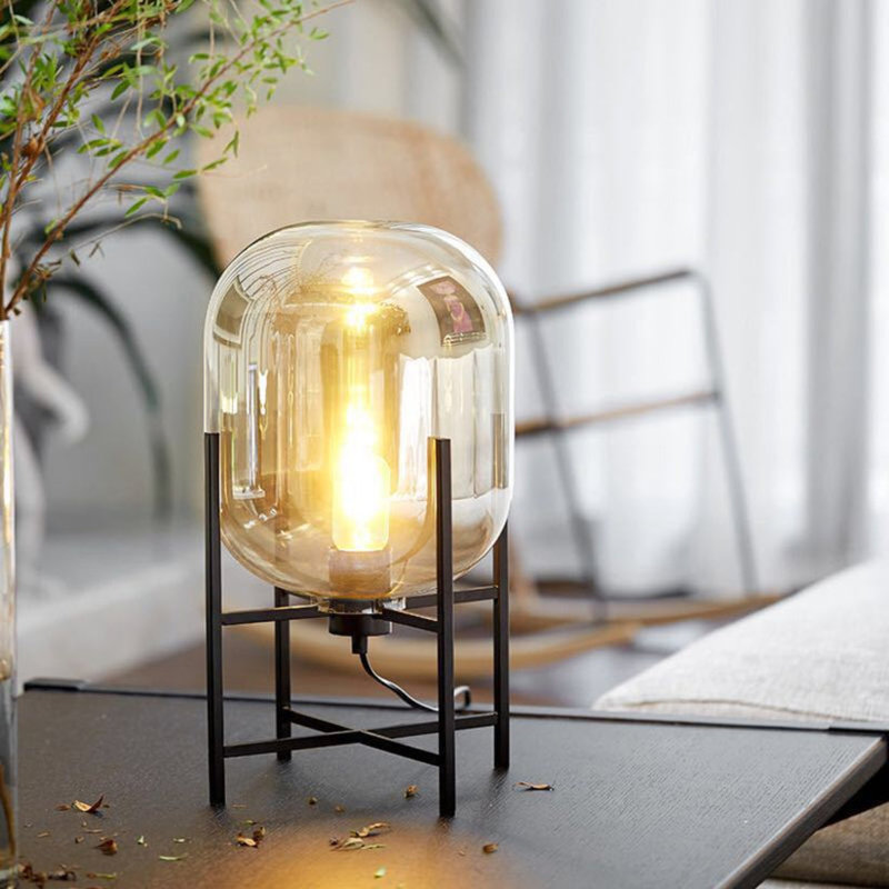  Nimbus Amber Glass Balloon Accent Lamp | Black Metal Frame | 48Cm High, E12/E26, Matte Finish