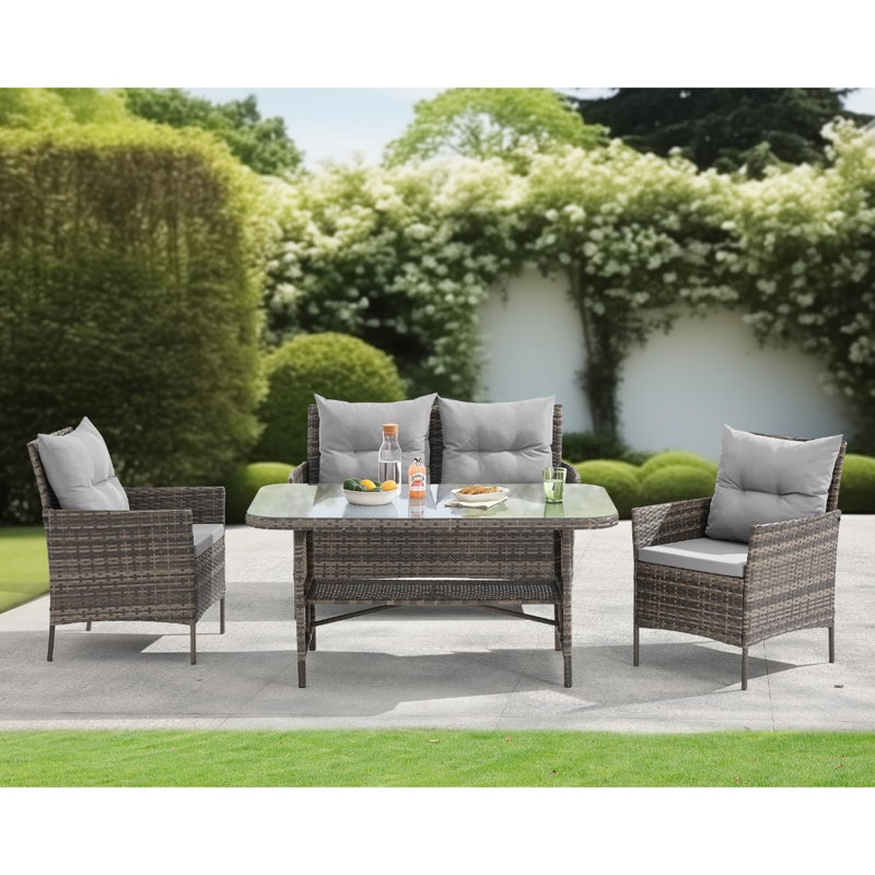 Richwood 4 - Person Garden Lounge Set with Cushions, Brown