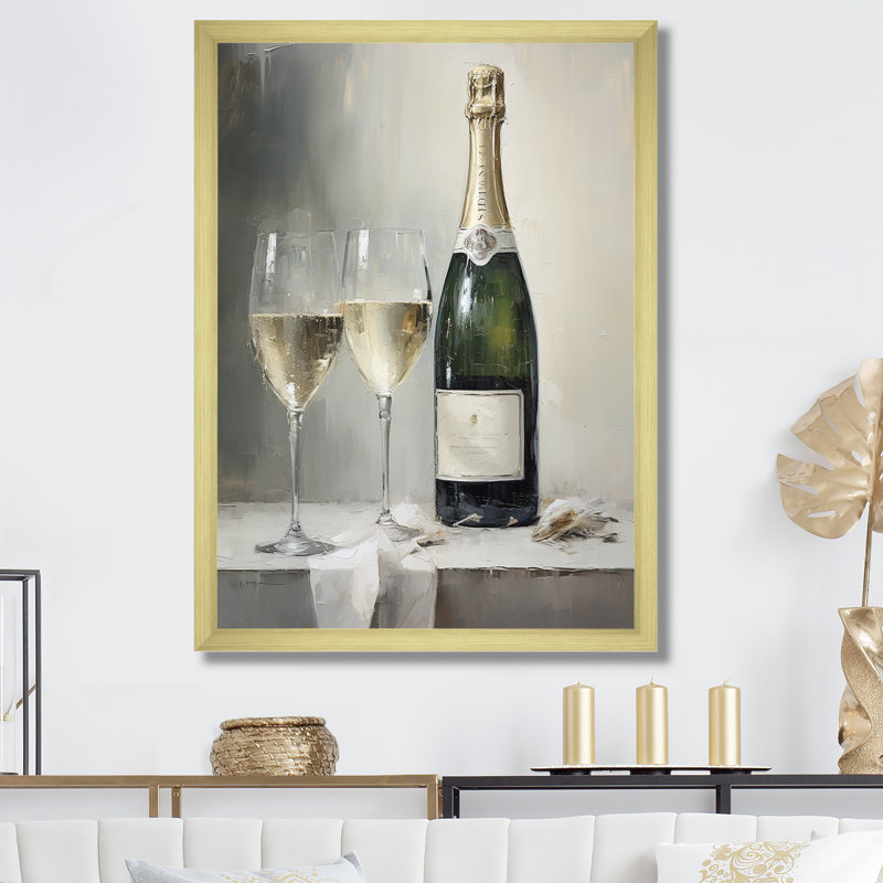 Décoration murale Legacys Lure Champagne And Glass I - Vin et champagne, H 40 po x l 30 po x P 1,5 po, Cadre doré simple