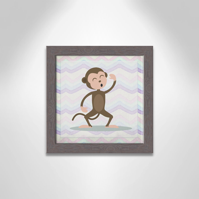 Adhésif décoratif «Pink Monkey Time», Encadré plat à grain de bois gris, H 12 po x l 12 po x P 0,6 po