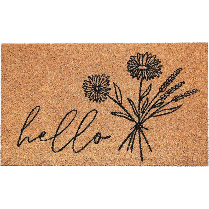 Paillasson 24 po x 48 po à motif floral brun et noir Hello