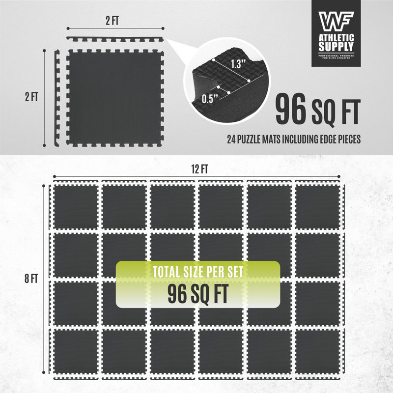 Black 24" x 24" EVA Foam Interlocking Gym Flooring Tiles
