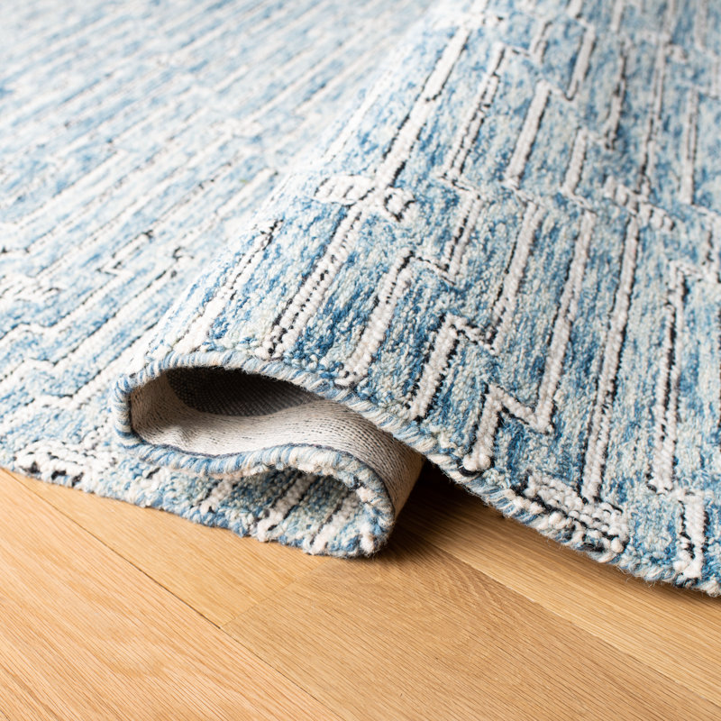 Tapis en laine / coton bleu clair / ivoire touffeté à la main Angleside, Rond 5 pi
