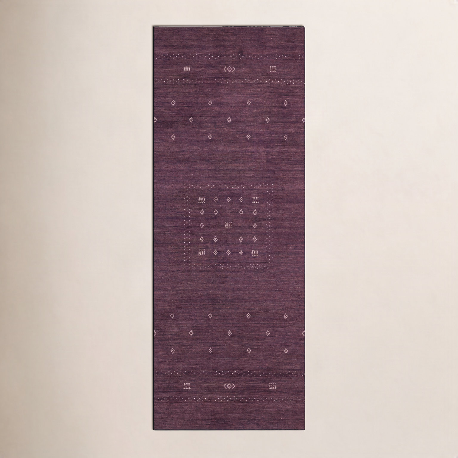 Simi Hand-Woven Geometric Cotton Wool Rug, Eggplant, Runner 2'6" x 8'