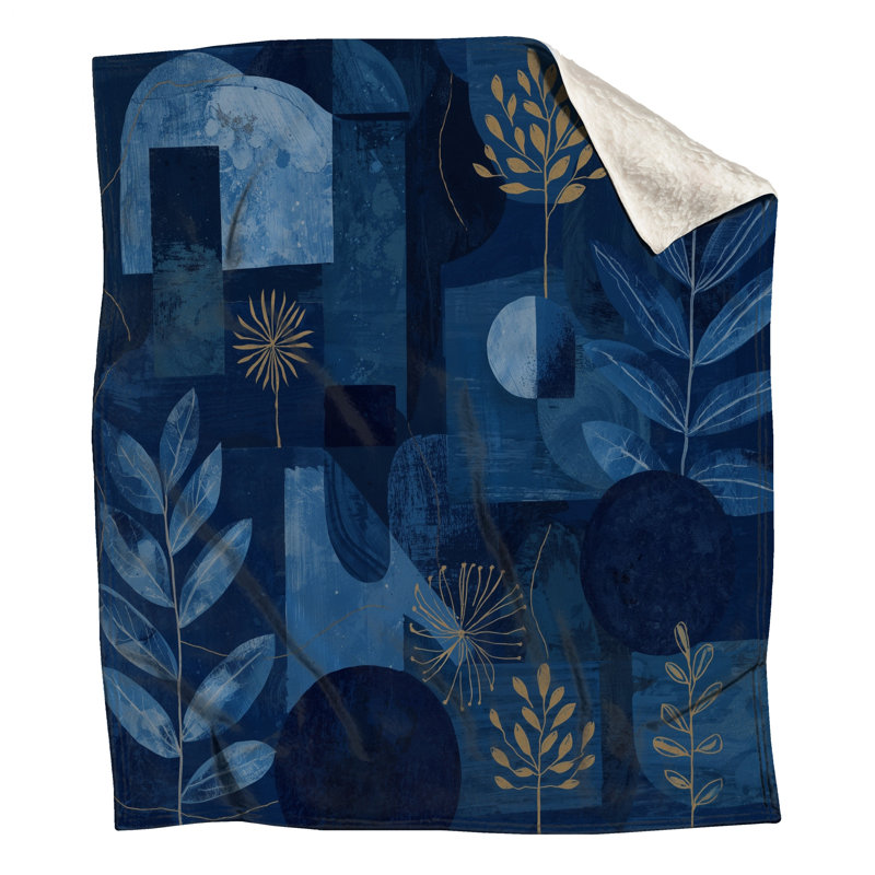 Blue Botanical Abstract Blankets, 60in W x 80in H